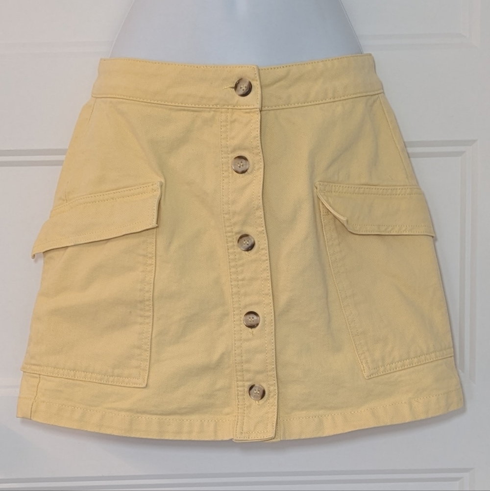 BDG Urban Outfitters Yellow Button Front Mini Skirt Cargo Style Size XS